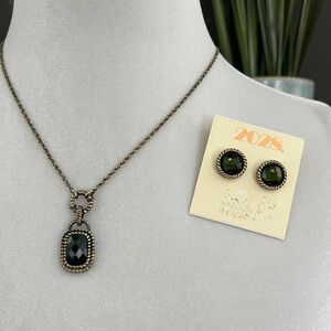 2028 Emerald 16 Inch Necklace‎ and Matching Earrings NEW